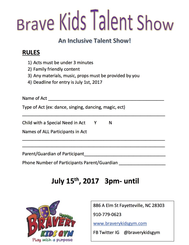 Talent Show Entry Form Bravery Kids Gym Talent Show Entry Form Bravery Kids Gym